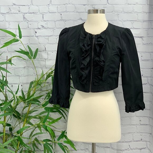 last kiss Jackets & Blazers - Last Kiss Black Crop Jacket w/ Ruffles